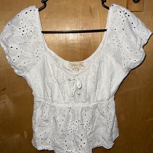 White Eyelet Tie-Front  Blouse
